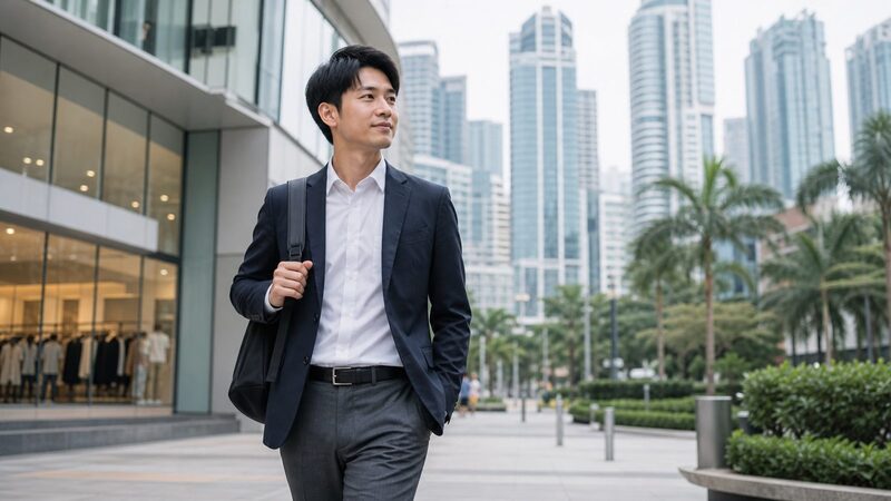 マレーシアのビジネス街を歩くプロフェッショナル