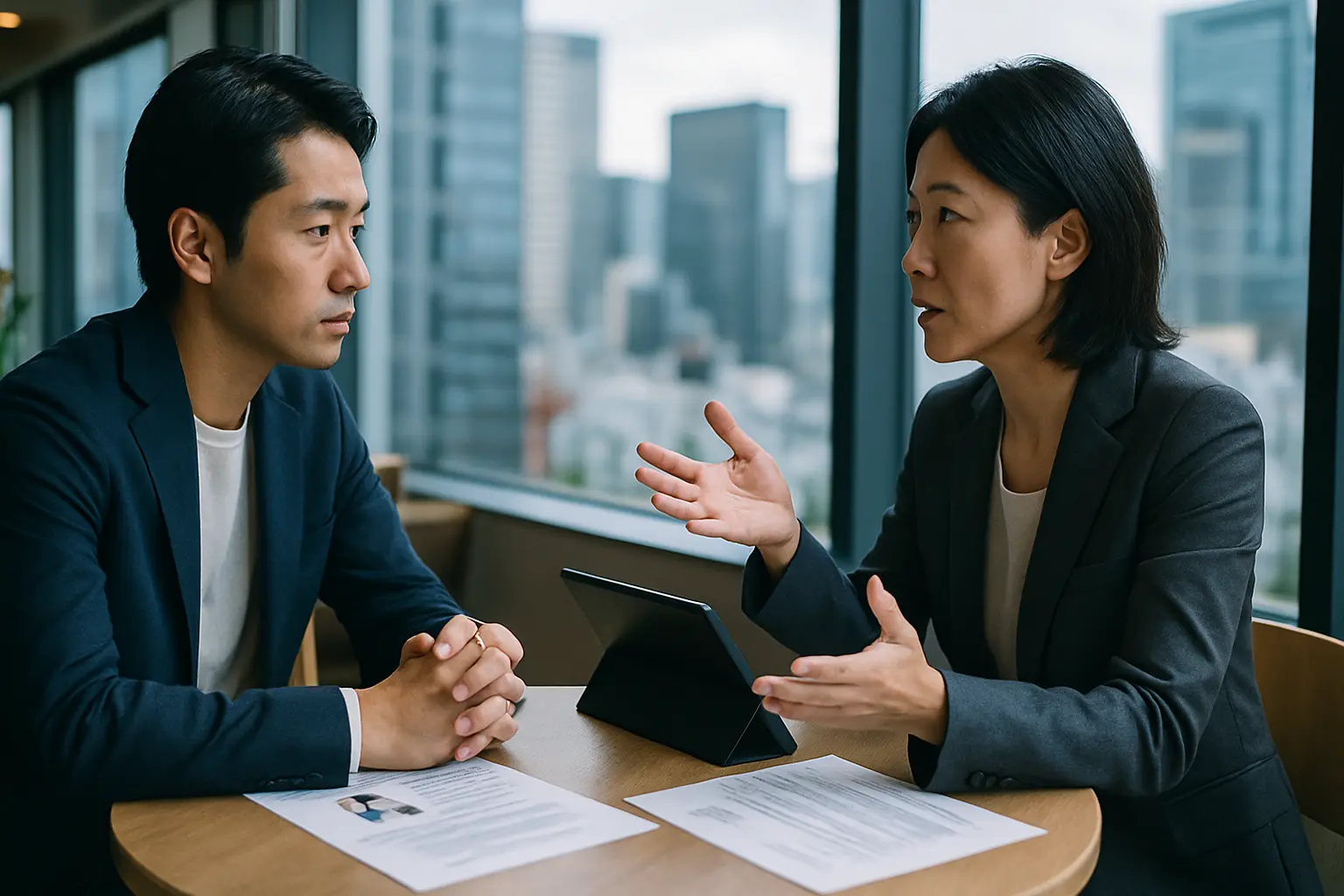 エージェント面談中の日本人男女