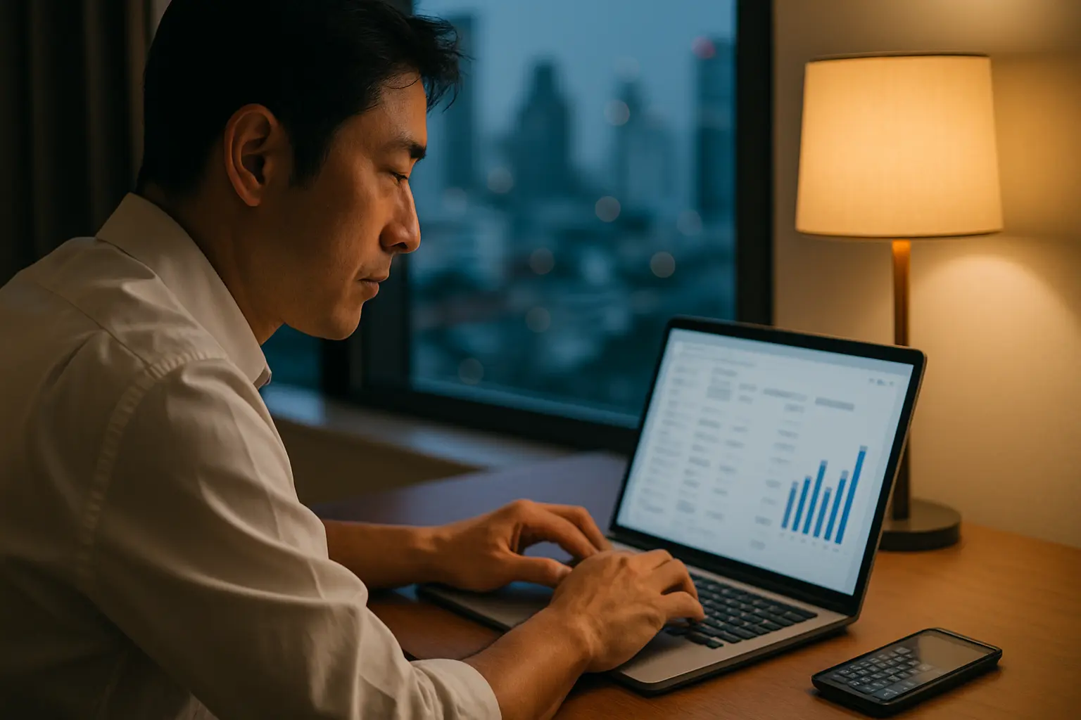 バンコク自宅で給与計算する日本人駐在員