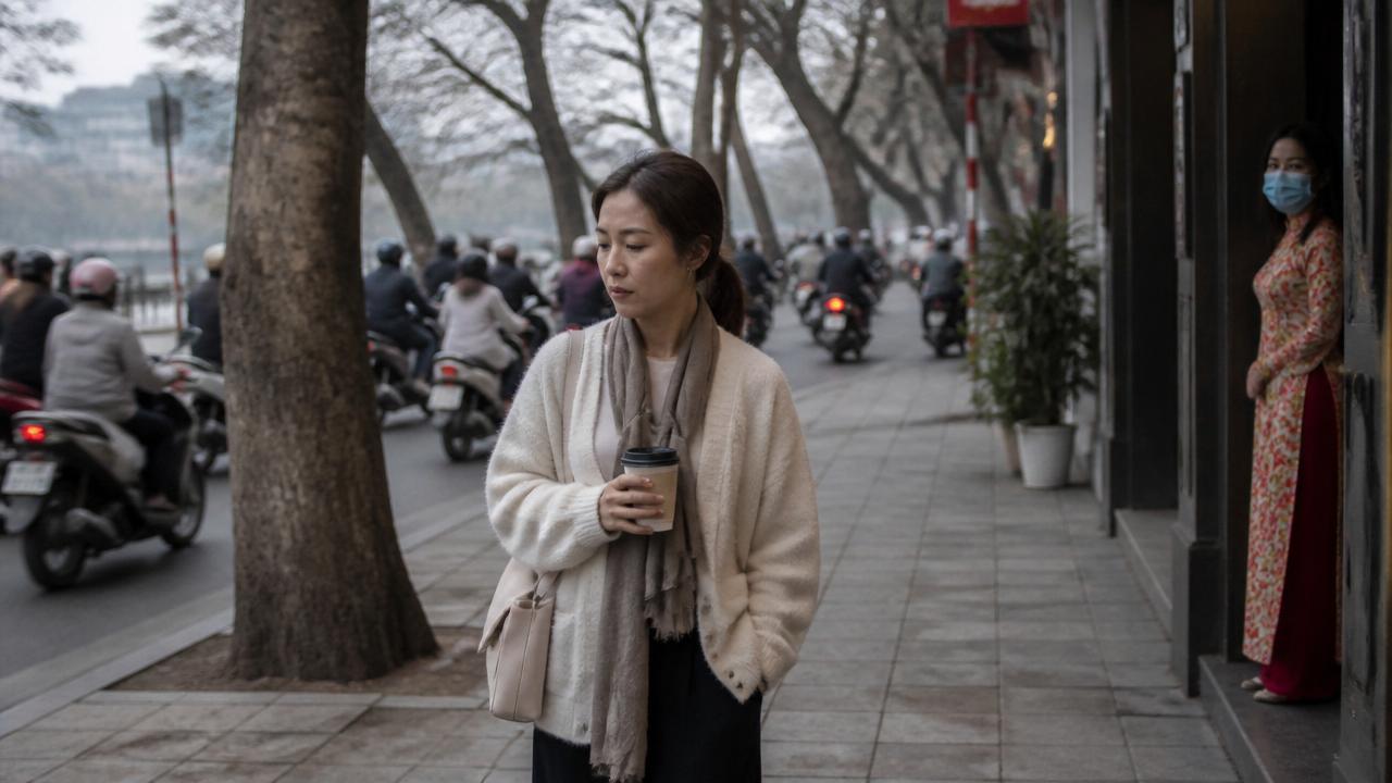 冬のハノイ旧市街を歩く日本人女性 駐在生活の実態と大気汚染の冬期事情