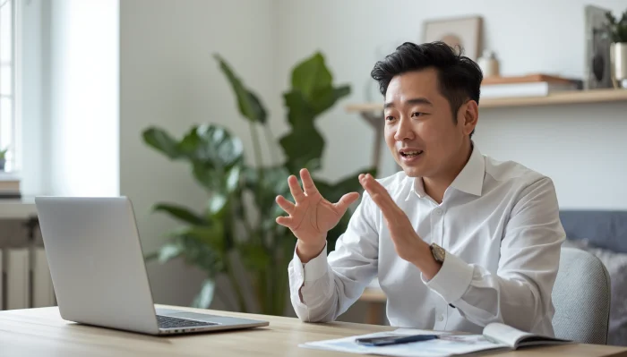 マレーシア企業とのオンライン英語面接に臨む日本人男性