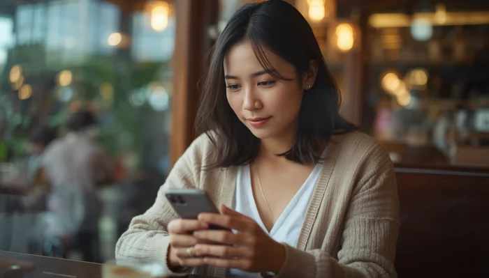 クアラルンプールのカフェで求人を探す日本人女性