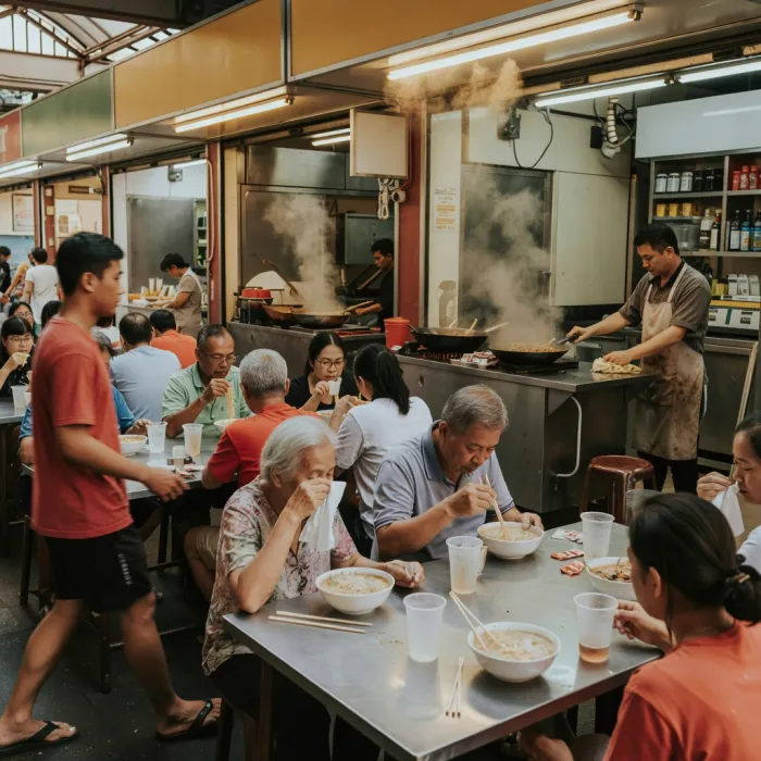 シンガポールのホーカーセンターの昼食風景