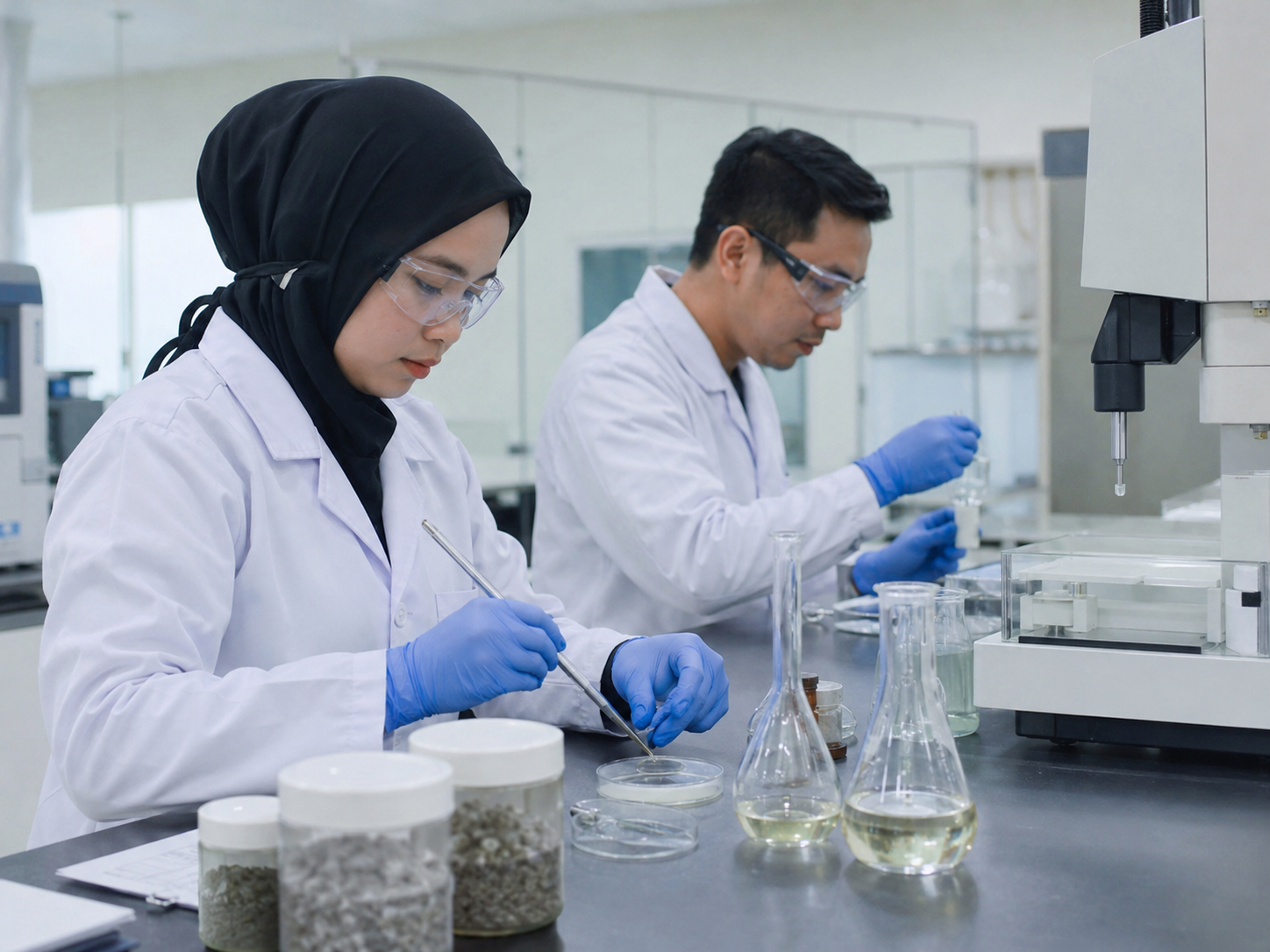マレーシアの化学メーカーにおける品質管理業務の様子
