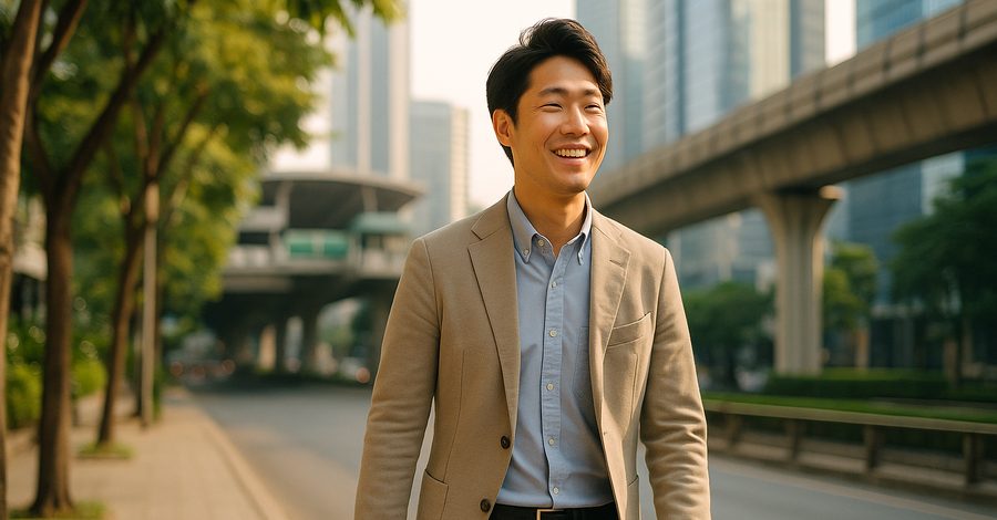 アソーク周辺のバンコク中心部を歩く日本人ビジネスパーソン