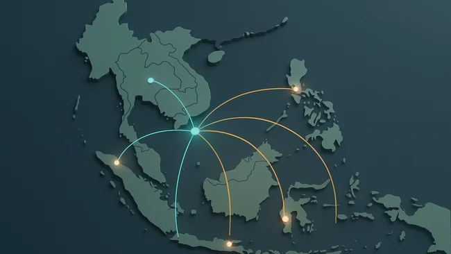 ASEAN各国の案件を束ねる供給拠点としてのシンガポールを示す地図イメージ