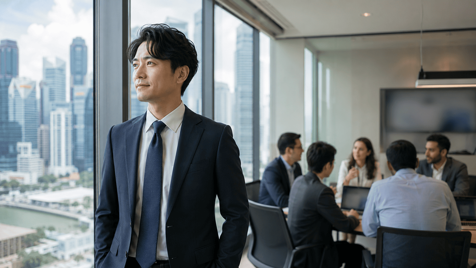 シンガポールのオフィス街で働く日本人ビジネスパーソン