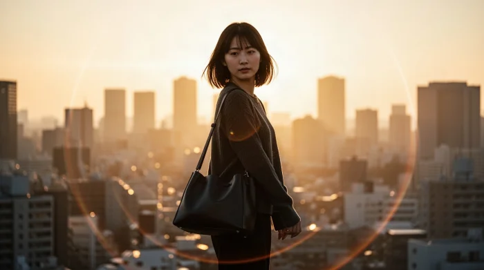 朝の街を歩く日本人