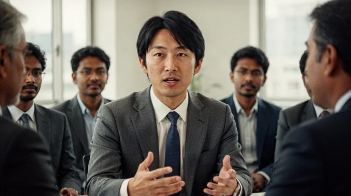 現地スタッフと会議をする日本人