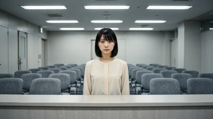 行政手続きの窓口で待つ日本人