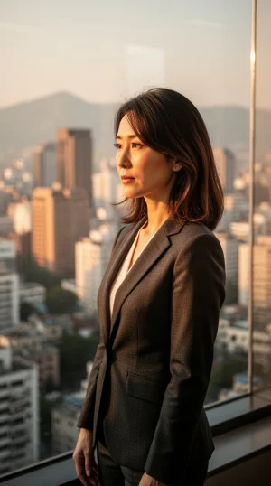 オフィスの窓からインドの街並みを見る日本人社員