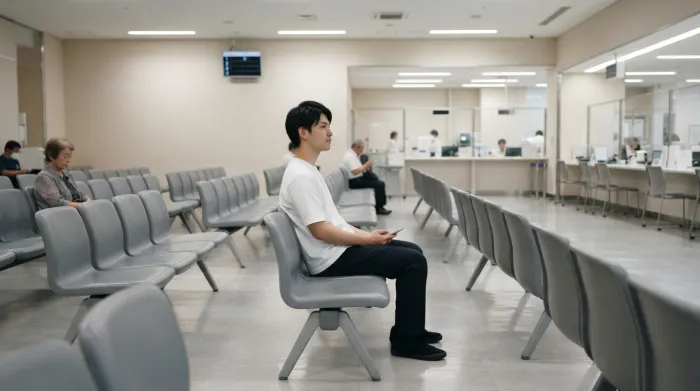 行政手続きの窓口で順番を待つ様子