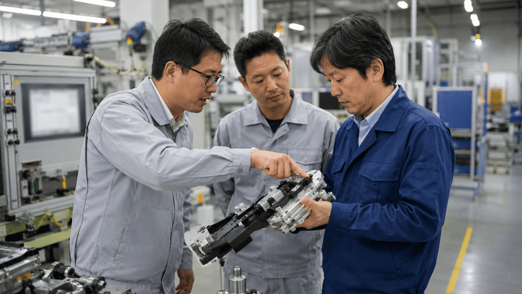 現地スタッフと会話する日本人技術者