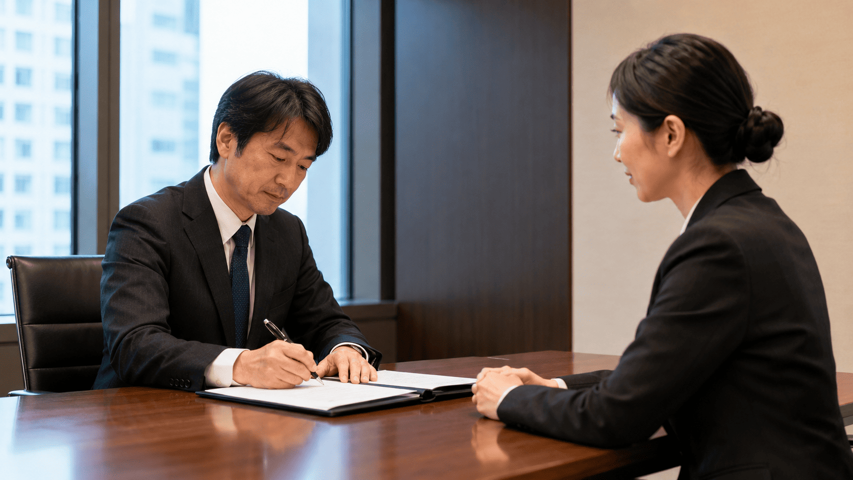 労働契約書に署名するビジネスパーソン