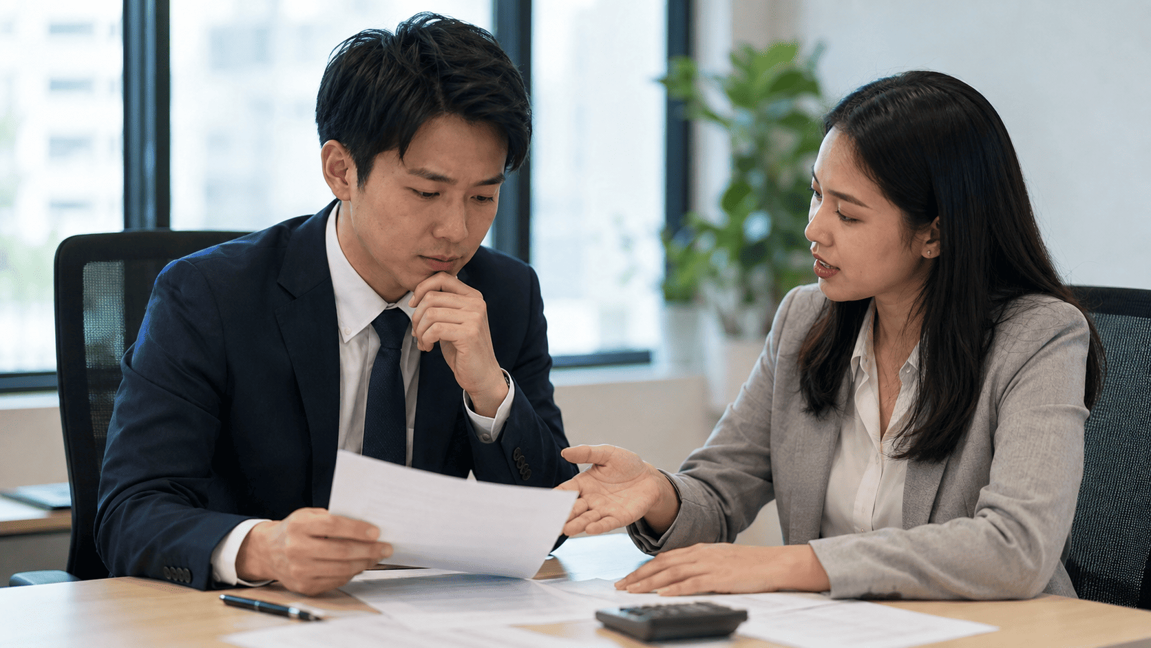 給与明細と最低賃金の資料を確認する担当者