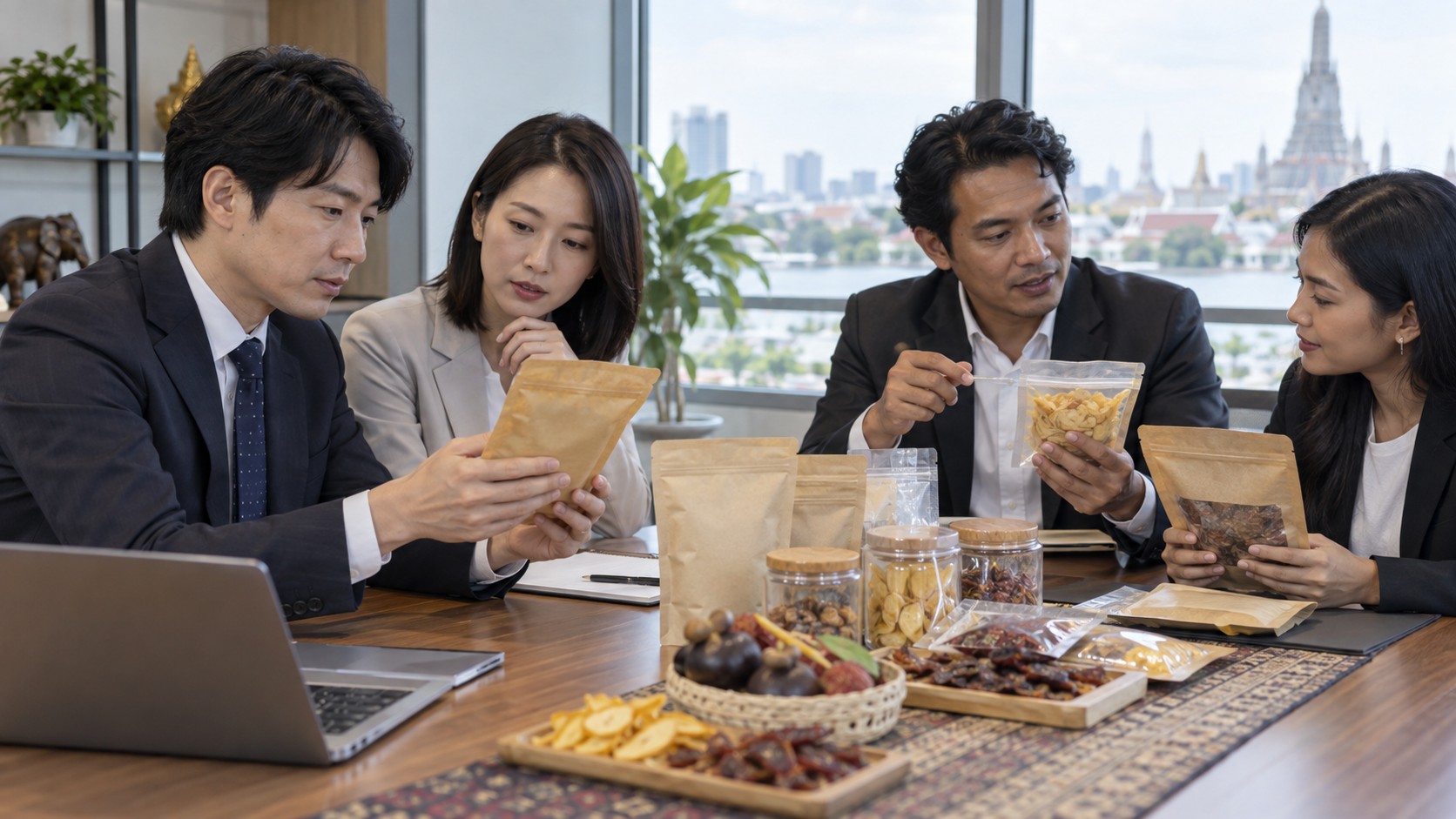 食品輸出入の商談を行う担当者のイメージ（AI生成）