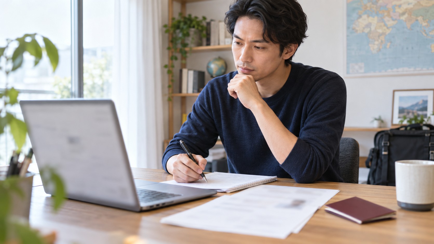英文応募書類を準備する求職者のイメージ（AI生成）