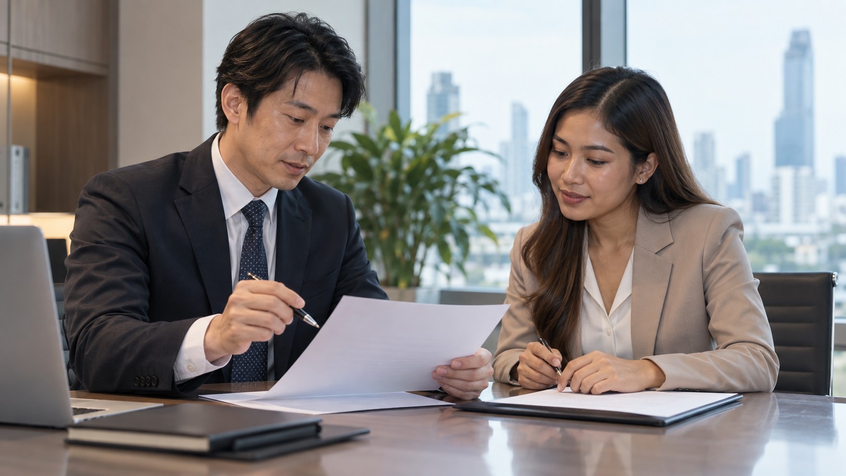給与と手当の条件を確認する面談のイメージ（AI生成）