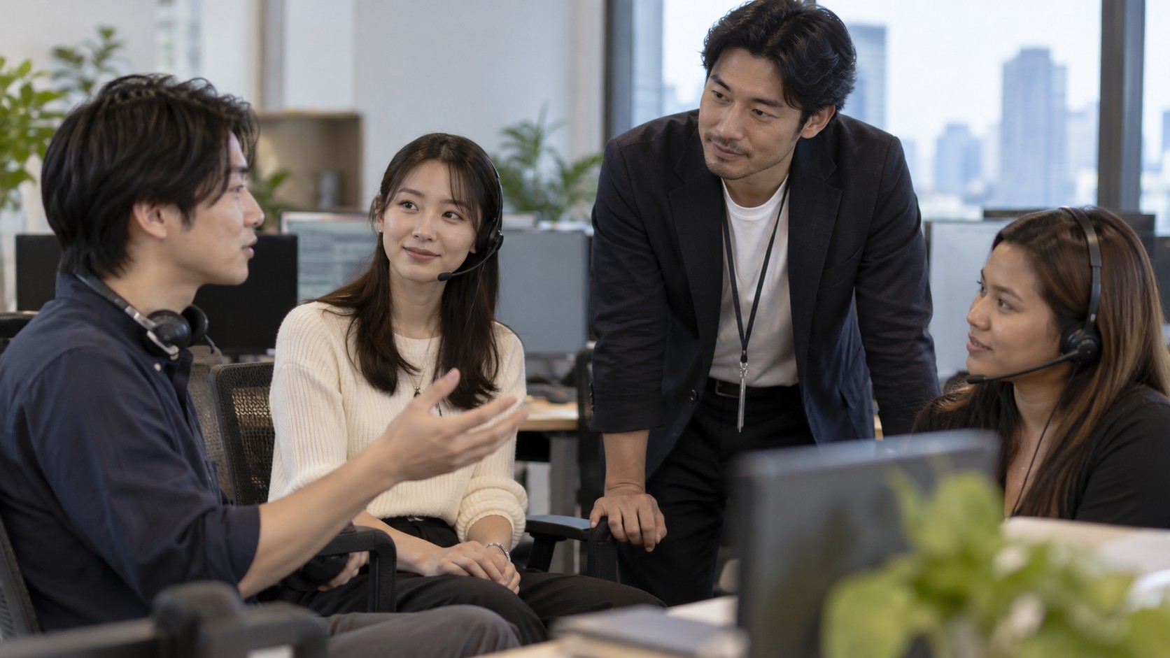 問い合わせ対応チームの改善を話し合う管理者のイメージ（AI生成）