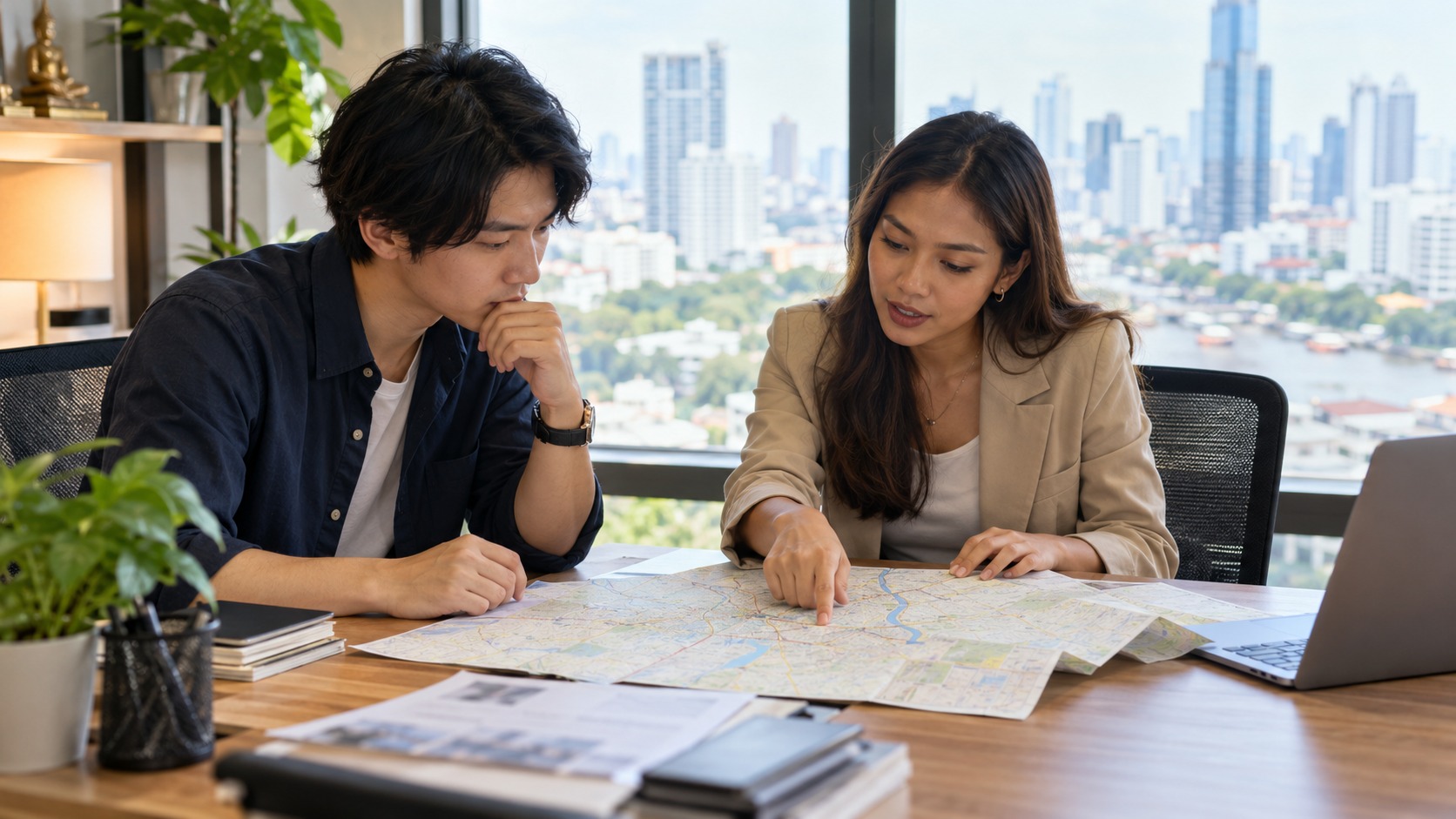 勤務地と通勤範囲を相談する求職者（AI生成）