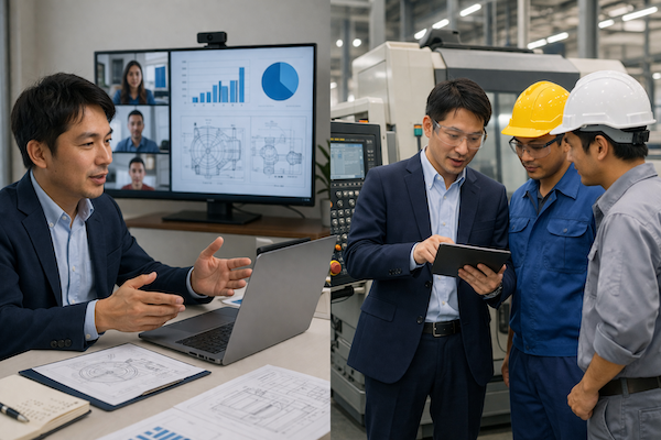 日本とアジアのメーカー営業比較・現場ミーティングイメージ