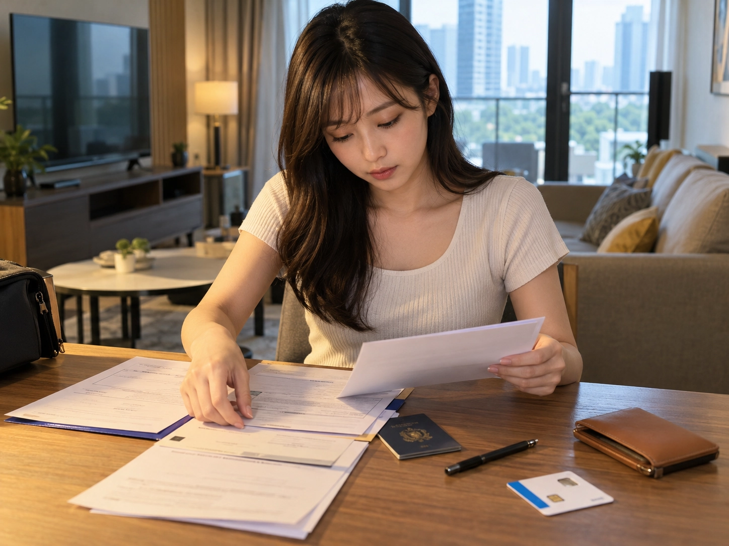 渡航後の生活準備のために書類を整理するイメージ