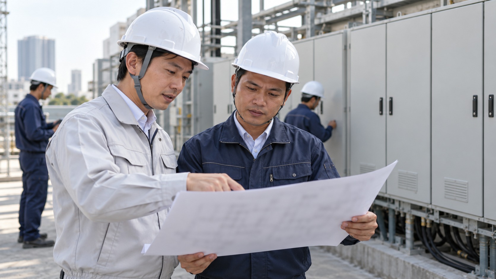 現場常駐の設備管理と、図面作成を含む現場管理のイメージ