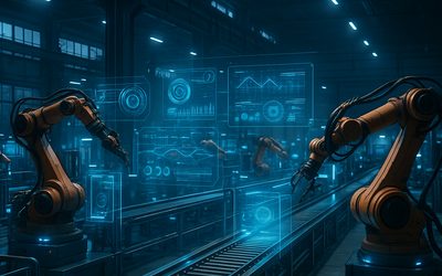 東南アジアのスマートファクトリー内部のロボットアーム