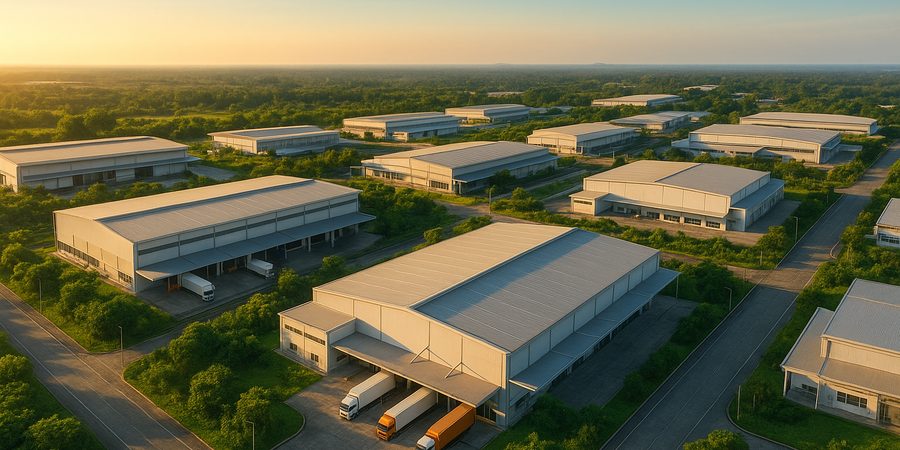 東南アジアの工業団地を俯瞰した航空写真