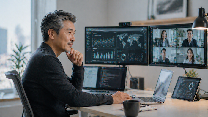 年金・住民票・税金の手続きを確認するシニア男性