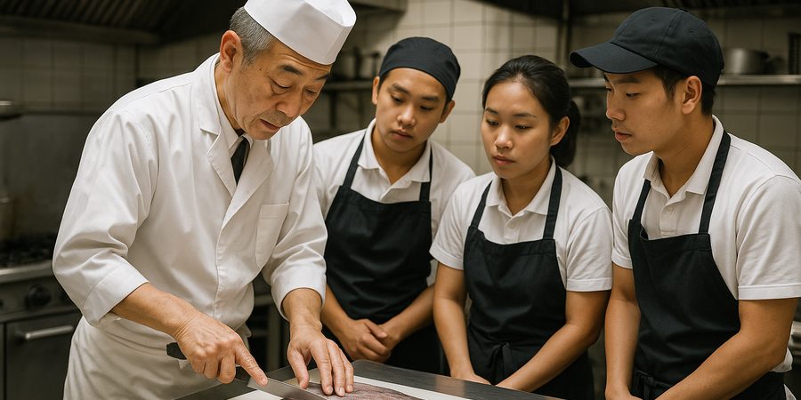 日本人シェフが現地スタッフへ調理指導