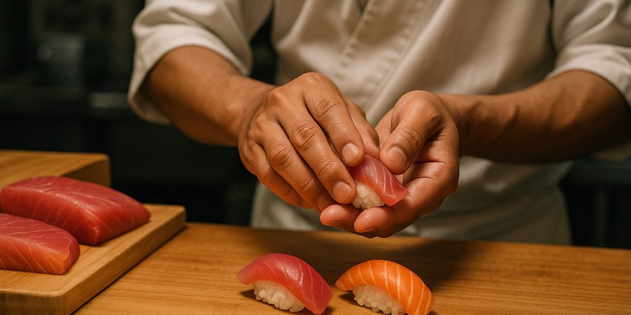 寿司を握る日本人シェフ