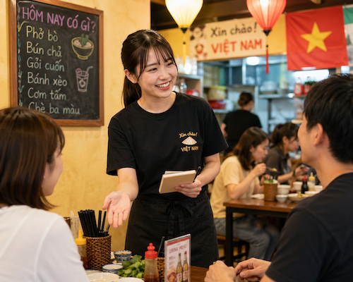 ベトナムの日本食レストランで働く日本人女性シェフ