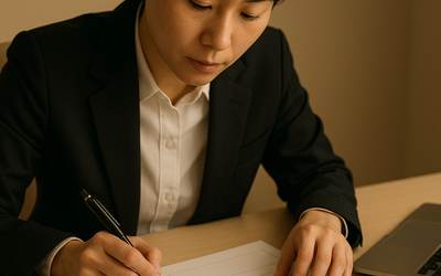英語CVや応募書類を整理する日本人の手元