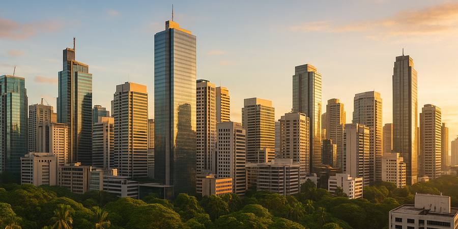 マカティ市ビジネス街の夕景・フィリピンのオフィス街