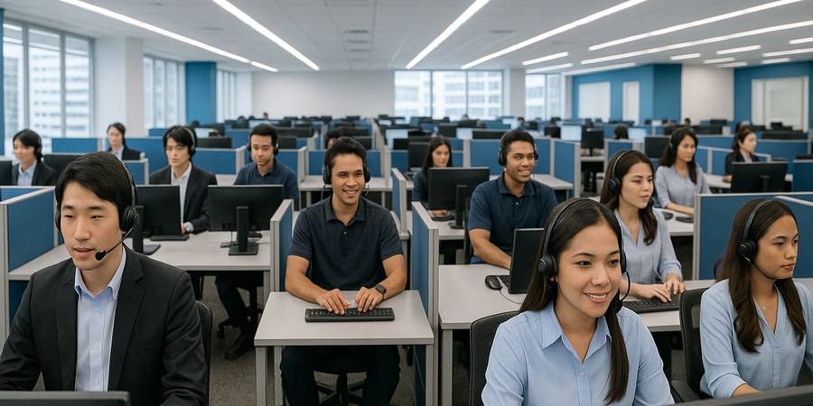 マニラのBPOコールセンターオフィスで働く日本人とフィリピン人スタッフ