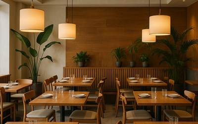 東南アジアのスタイリッシュなモダンレストラン内観