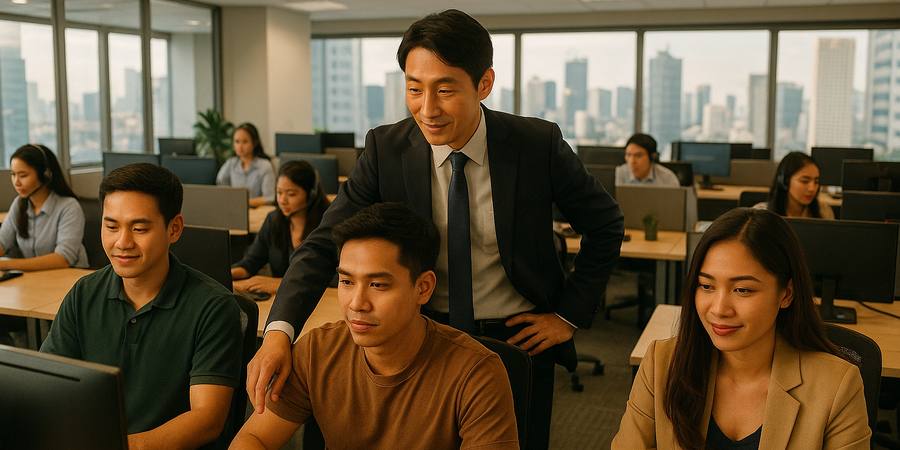 マニラの日系BPO・ITオフィスで働く日本人とフィリピン人チーム
