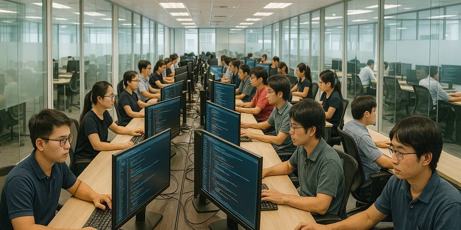 ホーチミンのオフショアITオフィスで働く日本人とベトナム人エンジニア