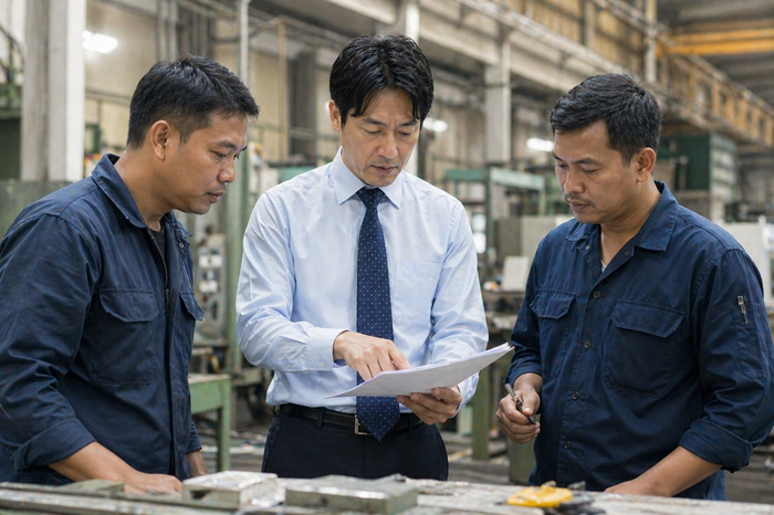 バンコクのカフェで窓の外を眺めながら考える日本人男性