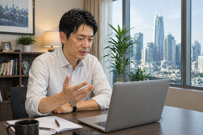 タイ語の書類を確認しながら打ち合わせをする日本人とタイ人スタッフ