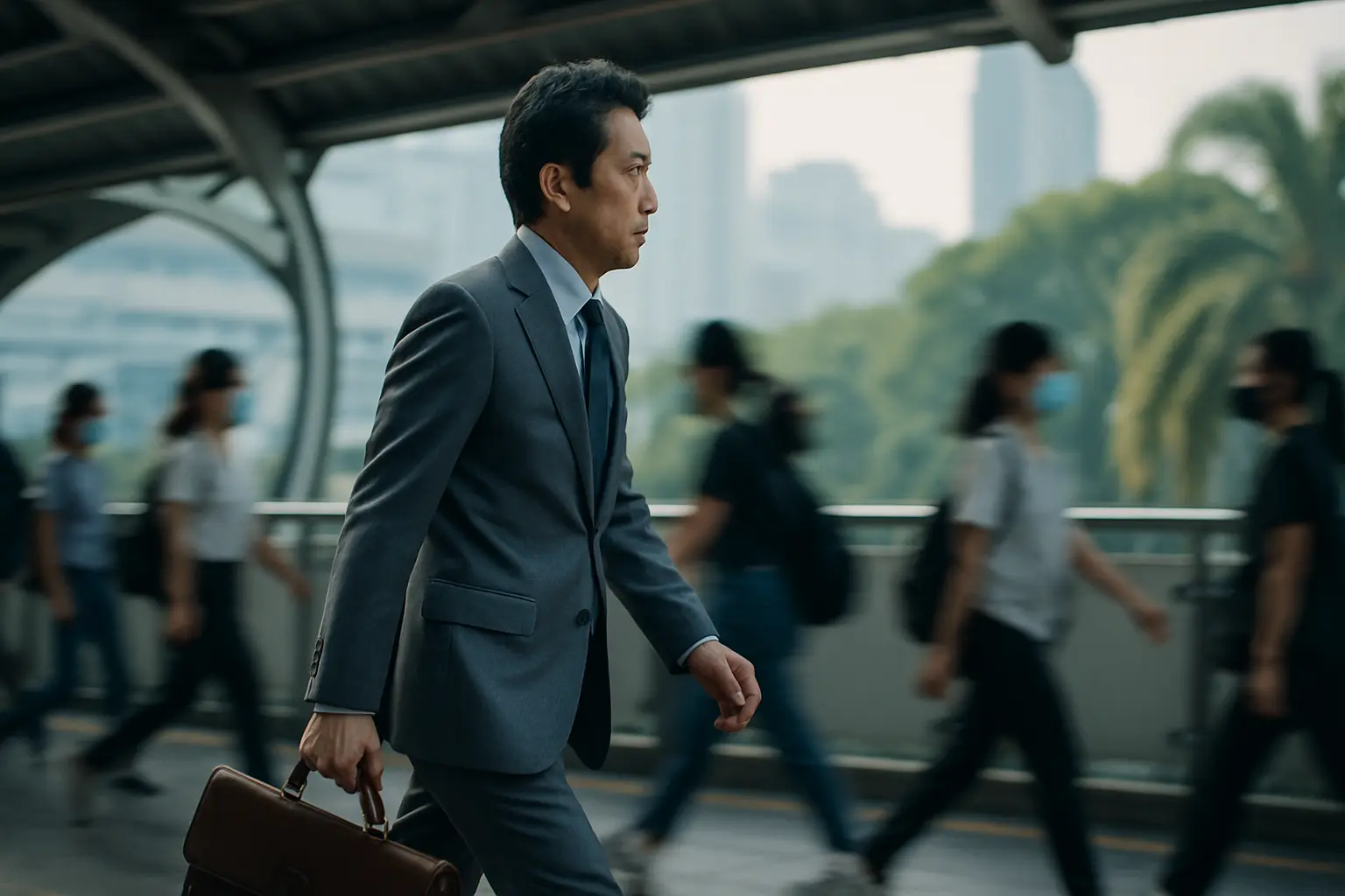 朝のBTS駅で出社する日本人駐在員