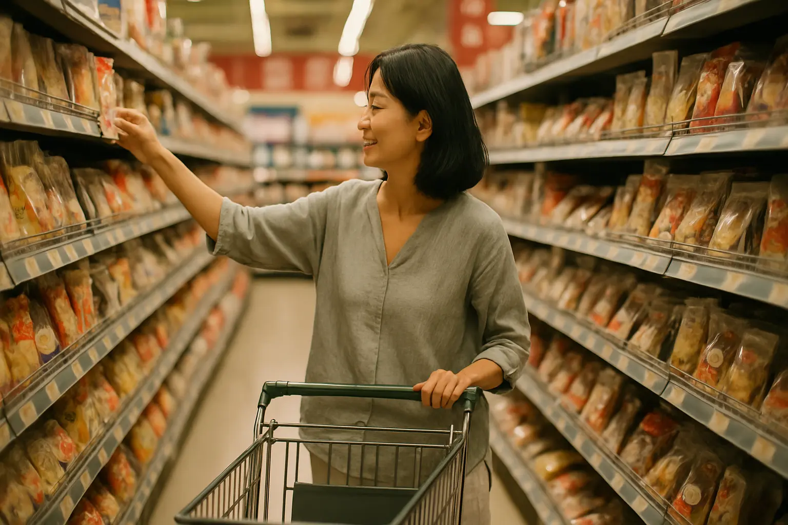 バンコクの日系スーパーで買い物をする日本人女性